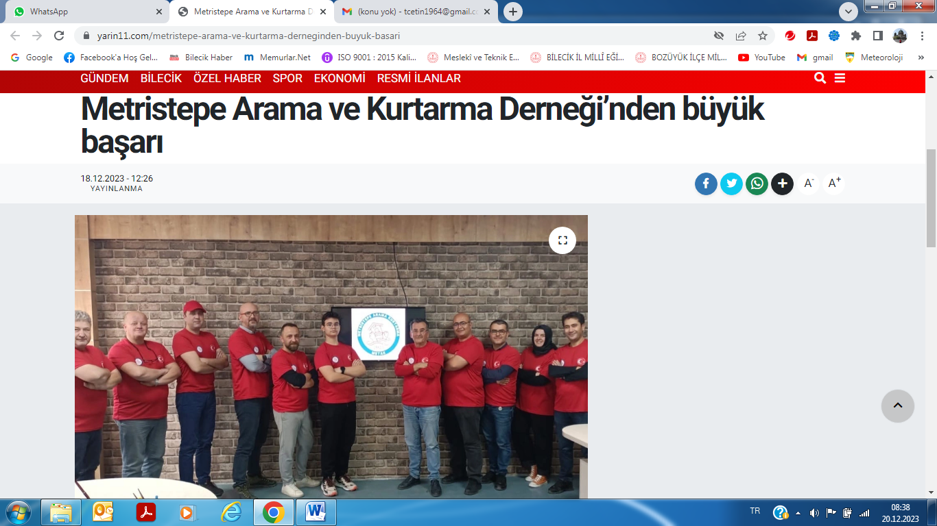 METRİSTEPE ARAMA ve KURTARMA DERNEĞİ'NDEN BÜYÜK BAŞARI